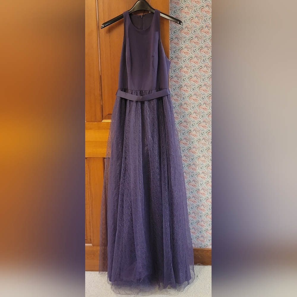 White by Vera Wang Formal Evening Gown Size 6 Amethyst Tulle Lace Skirt VW360426